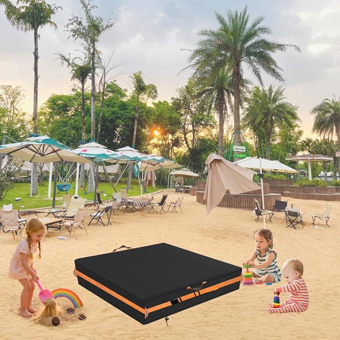 Sandbox Cover, Square Sandbox Cover Waterproof, Outdoor Toddler's Sand Box Covers for Sand Protection (97" L×97" W×11" H,Black)
