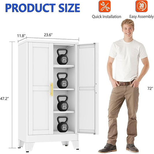 GAIOUS 47.2" Tall Metal Garage Storage Cabinet,File Cabinet with Door and Adjustable Shelves, Outdoor Steel Tool Cabinet for Home,Office,Warehouse,Garage,White
