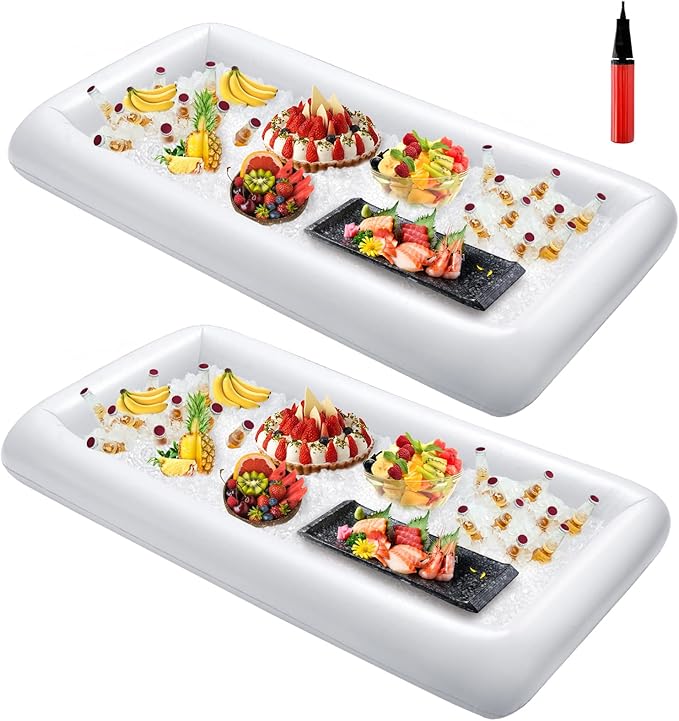 HBlife 2-Pack Inflatable Serving Bars, Blow-Up Ice Trays for Food & Drinks | 49x24in Inflatable Cooler with Drain Outlet, Portable, Durable Material, Easy Clean, Outdoor Parties, Catering Events