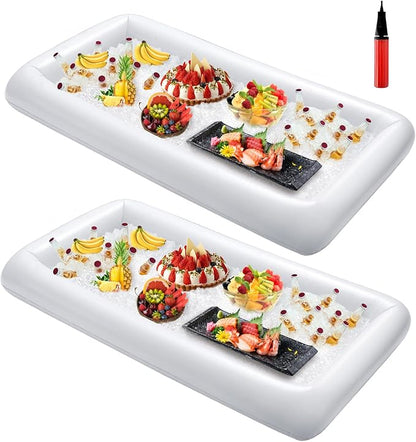 HBlife 2-Pack Inflatable Serving Bars, Blow-Up Ice Trays for Food & Drinks | 49x24in Inflatable Cooler with Drain Outlet, Portable, Durable Material, Easy Clean, Outdoor Parties, Catering Events