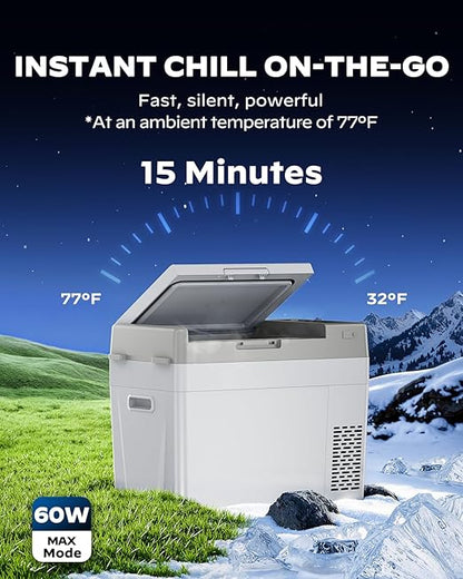 Marsail 12 Volt Refrigerator 12V Car Fridge 32QT Portable Freezer Compressor Cooler -4°F68°F, 12/24V DC 110~240 Volt AC, for Camping Travel Truck RV, Home Efficient Cooling & Large Capacity, Grey
