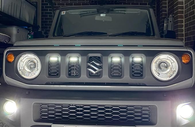 Front Grille Light White/Amber Center Grille Lights Decorative Lights Compatible with Suzuki Jimny JB64 JB74 2019 2020 2021 2022 2023