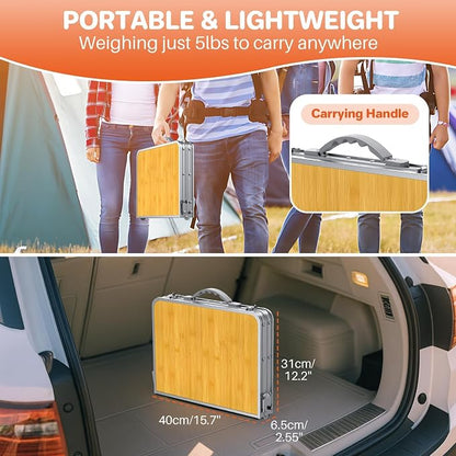 FUNYKICH 2ft Folding Camping Table 22.8''x15.7''x27.5'',3 Height Adjustable | Lightweight Aluminum Outdoor Small Tables with Carry Handle for Car Camping, Backpacking, Picnic, BBQ, Yellow