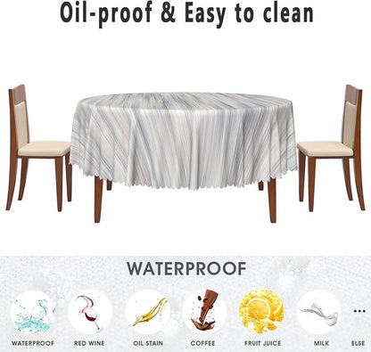 Gray Striped Round Table Cloth for Rectangle White Vintage Grain Retro Texture Washable Table Cover 70 Inch Polyester Stain Resistant Cloth Table Cover for Home Restaurant Picnic Camping BBQ