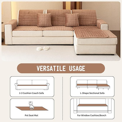 Velvet Couch Covers for Dogs, Dog Sectional Couch Covers, Pet Couchs Cover for 3-4 Seater, Couchs Protector for Dogs, Sectional Sofa Cover for Pet Washable(1PC,Dark Brown,27.6"×82.7")
