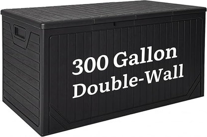 YITAHOME XXL 300 Gallon Extra Large Outdoor Deck Box, Lockable Resin Double-Wall Storage Box and Waterproof Patio Furniture Bin for Garden Tools & Pool Accessories, Black