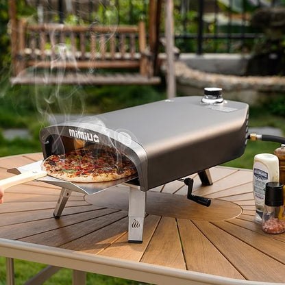 Mimiuo Manual-Rotate Gas Pizza Oven Outdoor – 60 Sec Bake, w/Stone & Peel