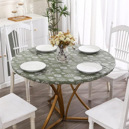 Walrus Round Vinyl Fitted Tablecloth with Flannel Backing Elastic Edge Design Table Cover Waterproof Oil-Proof PVC Table Cloth Stain-Resistant Best for 45"-56" Round