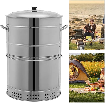 Stainless Steel Barbecue Surround Charcoal Grill, Large Portable Smokeless BBQ Grill up to 50 Skewers, BBQ Cooking Grate for Travel Camping Picnic Patio Backyard
