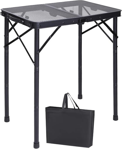 REDCAMP 2 Feet Small Folding Grill Table for Outside, 3 Heights Adjustable Portable Metal Outdoor Picnic Table for Camping Travel Cooking BBQ, Black, 24" Lx 16" Wx 27.5" H