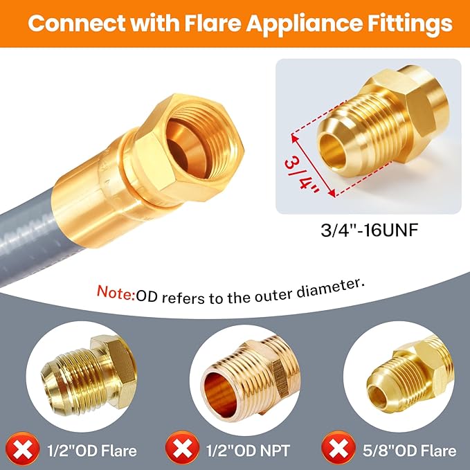 GasSaf 8 FT 1/2" ID Natural Gas Grill Hose with Quick Connect Fitting, Natural Gas Conversion Kit Suitable for Gas Grill, Generator, Patio Heater and More (with Sealing Tape)