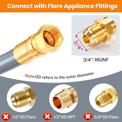 GasSaf 8 FT 1/2" ID Natural Gas Grill Hose with Quick Connect Fitting, Natural Gas Conversion Kit Suitable for Gas Grill, Generator, Patio Heater and More (with Sealing Tape)