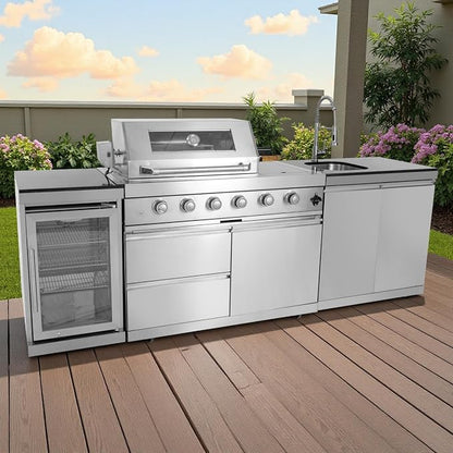 Outdoor Grill Islands 98.4" 4-Burner: 72000 BTU Outdoor bbq Island with Refrigerator Rotisserie kit Stainless steel Sink and Storage | Easy Setup