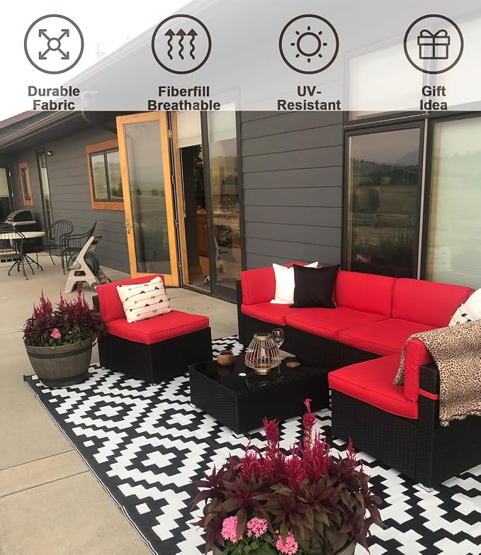 Outdoor Cushion Covers Replacement 14 Pcs, Red | Patio Cushion Covers fit for 7Pieces 6-Seater Wicker Rattan Sectional Couch Sofa Outdoor Cushion Slipcovers