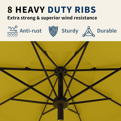 9FT 3 Tiers Patio Umbrella With Auto Tilt And Crank, Outdoor Table Market Umbrella with 8 Sturdy Ribs for Garden, Lawn, Deck, Backyard and Pool