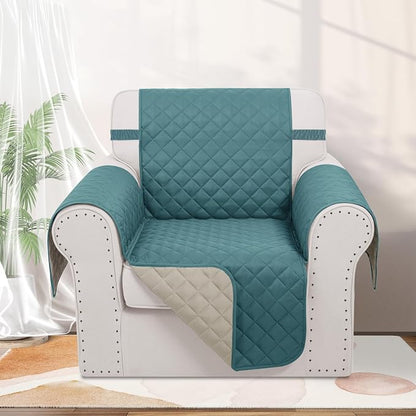 Reversible Recliner Chair Covers, 23" Chair, Blue/Beige | Chair Covers for Living Room with Elastic Straps, Water Repellent, Chair Protectors Covers for Dogs
