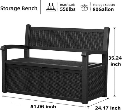 PatioZen 80 Gallon Outdoor Storage Bench Deck Box Waterproof Lockable,Outdoor Storage Furniture for Patio,Garden and Porch,Tools and Cushions（ Black）