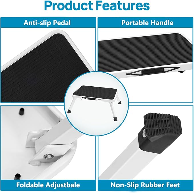 Simple Deluxe Step Stools Foldable, Heavy Duty Foot Stool with Non-Slip Paltform & Feet, Folding Step Ladder for Adults or Kids in Kitchen, Home, 330 Lbs Capacity