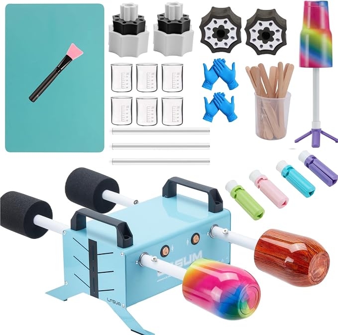 LFSUM 4 Arm Cup Turner for Crafts Tumbler,Multi Tumbler Spinner Machine Kit,Tumbler Turner DIY Glitter Epoxy Resin Tumblers (4X-Cup-Blue)