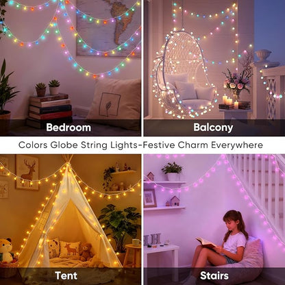 OMIKA 33 FT Globe Battery Powered String Lights, 60 LED Warm White & Multicolor Battery String Light, USB Powered Camping Lights String for Indoor Outdoor Hanging Light for Bedroom Room Party Decor