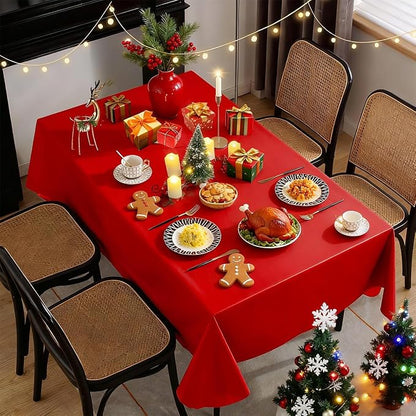SASTYBALE Red Vinyl Tablecloth with Flannel Backing, Waterproof PVC Tablecloths for Rectangle Tables, Plastic Wipeable Table Cloths for Daily, Holiday and Party Dinner(60 x 84 Inch)