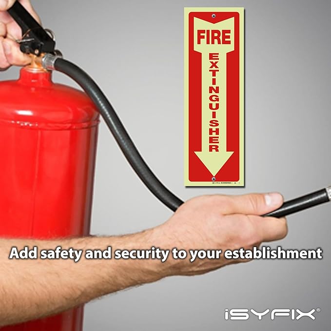 iSYFIX Fire Extinguisher Glow in the Dark Signs – 3 Pack 4x12 Inch – 40 mil Thick Polystyrene Plastic, Laminated for Ultimate UV, Weather, Scratch, Water & Fade Resistance, Indoor & Outdoor