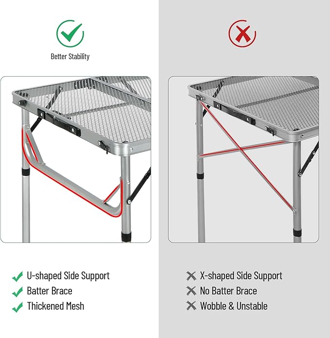 Portable Grill Table for Outside, Aluminum Folding Grill Stand Table for Outdoor Camping Picnic BBQ, Lightweight Adjustable Height, 24"x24"x9.8"/27" Sliver