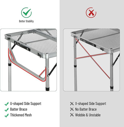 Portable Grill Table for Outside, Aluminum Folding Grill Stand Table for Outdoor Camping Picnic BBQ, Lightweight Adjustable Height, 24"x24"x9.8"/27" Sliver