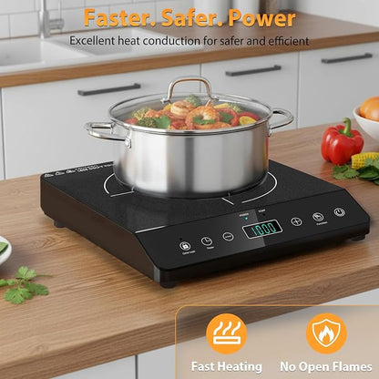 Portable Induction Cooktop Single Burner 1800W, Touch Control Plug in | ETL-Certified, 3 Hour Timer, 12 Temp From 140℉ to 465℉, Child Lock, Portable Countertop 110V Plug Design for Kitchen RV Dorm