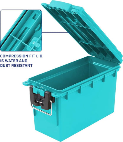 Sheffield Ammo Box Made in USA, Stackable Lockable Ammo Storage Box, Teal | Lockable Storage Box, Water and Dust Resistant Dry Box, Secures Hunting Gear, Gun Accessories, Supplies, and Bullets