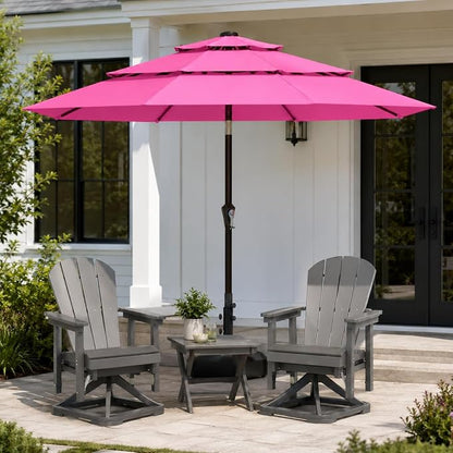 10ft Patio Umbrella, 3-Tier Vented Outdoor Table Umbrella with 8 Sturdy Fiberglass Ribs, Windproof Market Umbrella with Push Button Tilt and Crank, UV Protection for Deck, Pool, Rose Pink