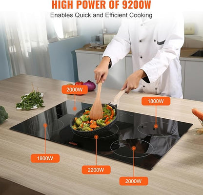 VEVOR Built-in Induction Electric Stove Top 30 Inch,5 Burners Electric Cooktop,9 Power Levels & Sensor Touch Control,Easy to Clean Ceramic Glass Surface,Child Safety Lock,240V