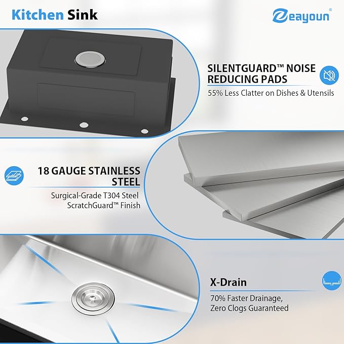 28 Inch Drop In Kitchen Sink 28 x 18 Kitchen Sink 18 Gauge Stainless Steel Single Bowl Topmount Handmade Sink, 28x18x9