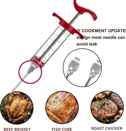 JY COOKMENT Meat Injector Syringe, 1-oz Marinade Flavor Injector with 2 Professional Needles,1 Cleaning Brushes