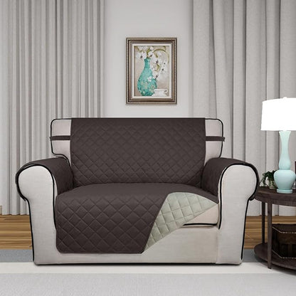 PureFit Reversible Quilted Sofa Cover Dog Couch Covers for Sofa, 28 in | Chocolate/Beige, Water Resistant Couch Protector, Washable Pet Couch Cover with Non Slip and Elastic Straps For Kids