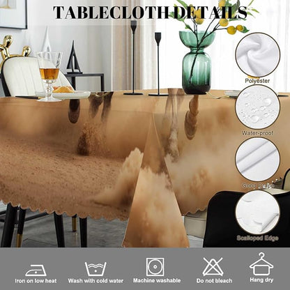 Swono Horse Tablecloth Horse Herd Run in Desert Sand Storm Rectangle Table Cloth Washable Plaid Table Cover for Kitchen Holiday Dinner Picnic BBQ, 52x 70 Inch Tablecloth