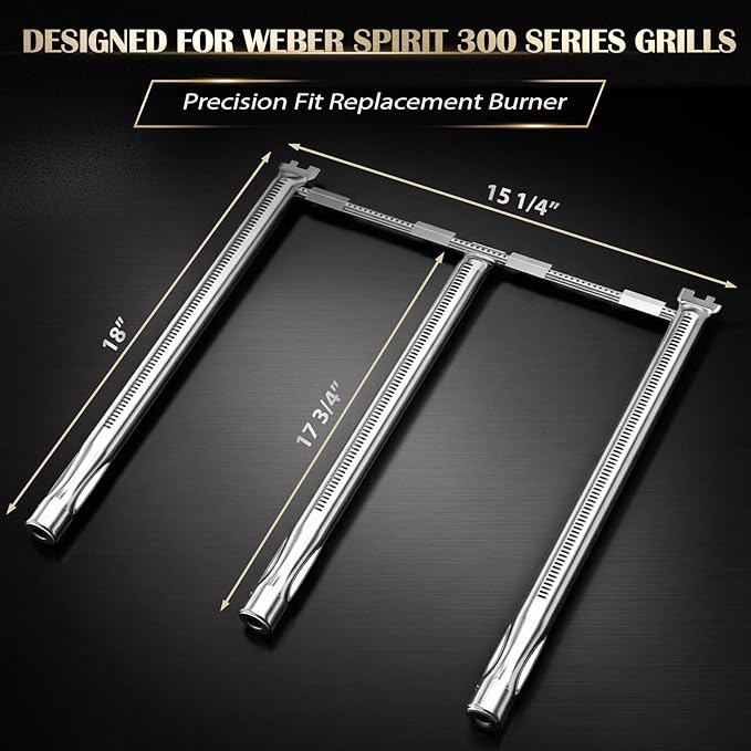 69787 Grill Burner Replacement for Weber Spirit 300, GS4 Grill Parts for Spirit 3 Burner Grills, Spirit E/S-310 E/S-330 (2013 and Newer), 18 Inch SUS304 Grill Burner for Weber Spirit II E-310