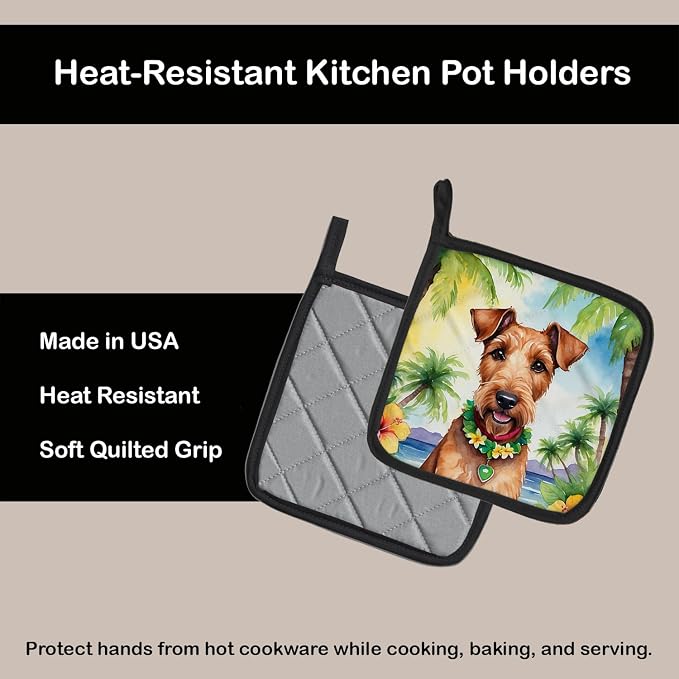 Caroline's Treasures Irish Terrier Luau Pair of Pot Holders Kitchen Heat Resistant Pot Holders Sets Oven Hot Pads for Cooking Baking BBQ, 7 1/2 x 7 1/2