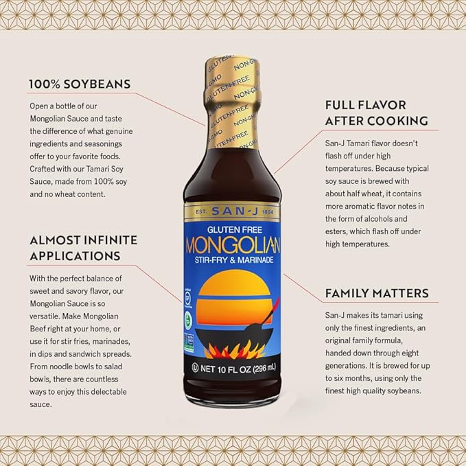 San-J - Gluten Free Mongolian Sauce - Bold and Flavorful Sauce for Cooking - Non-GMO - 64 oz. Container
