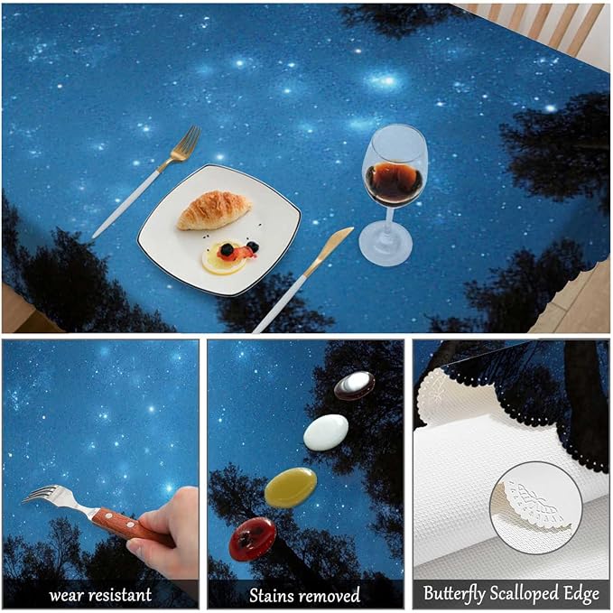 Swono Night Sky Table Cover Beautiful Galaxy Universe Space Jungle Trees 50x72 Inch Table Cloth for Rectangle Tables Buffet Parties Coffee BBQ and Dinning Tablecloth