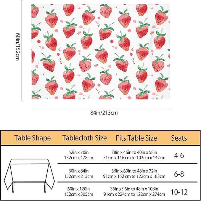 TKS MITLAN Red Strawberry Decorative Rectangle Tablecloth Summer Fruits Strawberry Leaves Polyester Table Cloths Kitchen Table Cover for Dining BBQ Picnic Coffee Table 60 x 84 Inch 6-8 Seats