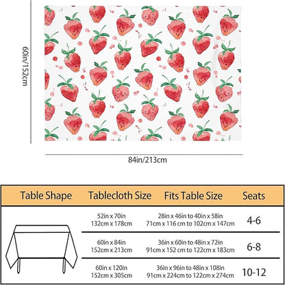TKS MITLAN Red Strawberry Decorative Rectangle Tablecloth Summer Fruits Strawberry Leaves Polyester Table Cloths Kitchen Table Cover for Dining BBQ Picnic Coffee Table 60 x 84 Inch 6-8 Seats