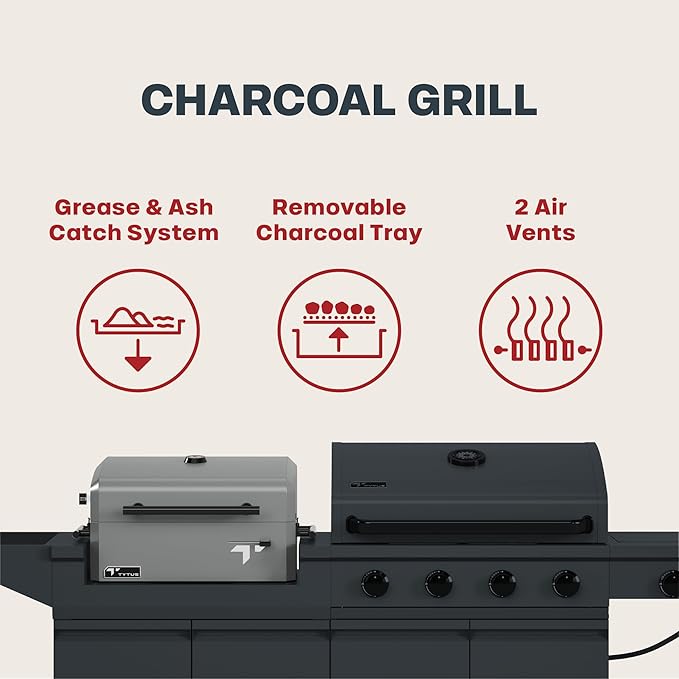 Tytus Anaheim 4-Burner Gas Grill with Prep Cart and Charcoal Grill + Cover - Modular Outdoor Kitchen, Quick Assembly, Outdoor Cooking, Kitchen Island for BBQ