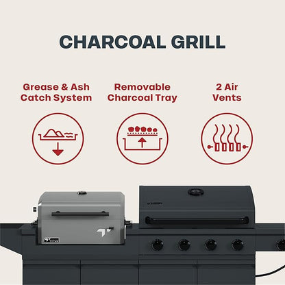 Tytus Anaheim 4-Burner Gas Grill with Prep Cart and Charcoal Grill + Cover, Light, Griddle Insert - Modular Outdoor Kitchen, Quick Assembly, Outdoor Cooking, Kitchen Island for BBQ
