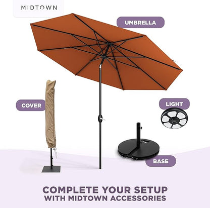 Midtown Umbrellas 10-Year-No-Fade - 8 Ft - UV Proof Dark Orange Polyester Fabric - Umbrella Outdoor Patio, Auto-Tilt Aluminum Frame Patio Umbrella for Garden, Pool & Deck - Black Pole