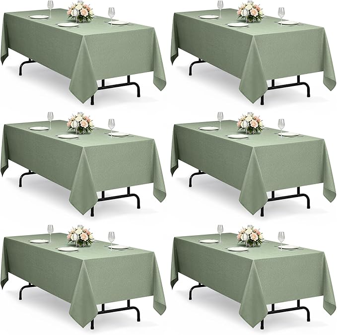 Decorelia Sage Green Table Cloths for 8 Ft Rectangle Tables-6 Pack, Faux Linen Washable Polyester Rustic Fabric Faux Linen Cloth Table Cloth Cover for Wedding,Outdoor,Events,Party,Banquet, 60x120 Inch
