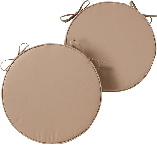 Set of 2 Outdoor 18 inch Round Patio Dining Chair Pads – Comfortable Fiber-Filled Seat Cushions with Ties, Reversible Polyester Fabric - Coronado