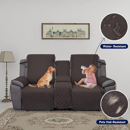 PureFit Recliner Cover, 2 Seat, Water Resistant, Reversible, Non-Slip, Washable, Chocolate/Beige | Double with Console, Non Slip Split Sofa Cover, Washable Reclining Cover, Chocolate/Beige