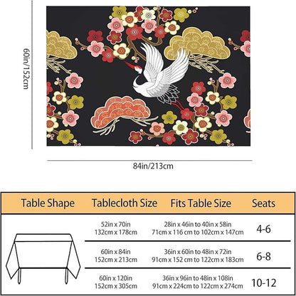 TKS MITLAN Japanese Crane Tablecloth 60x84 Inch Rectangular Asian Oriental Heron Bird Floral Branch Clouds Oblong Table Cloth Kitchen Table Decorations for Home Dinner Party