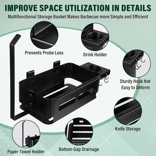 Goldusk Storage Bin for Traeger Grills with Paper Towel Holder and Drink Holder Accessories Outdoor Grill for Traeger Ironwood 650/885, PRO 575/780/34/22, for Pit boss, for Z-Grills Smoker Accessories